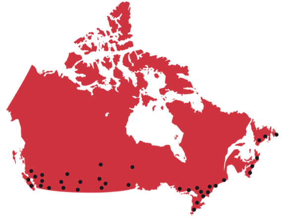 Map of Sutton offices in Canada
